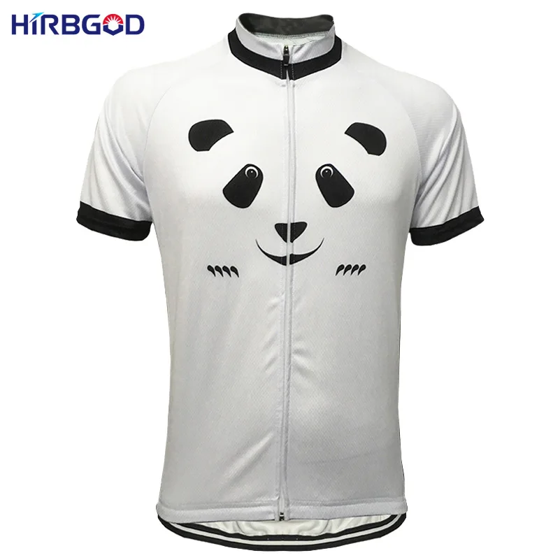 HIRBGOD 2017 Cartoon Panda Men Cycling Jersey Summer Short Sleeve Bicycle Clothing White Cycling