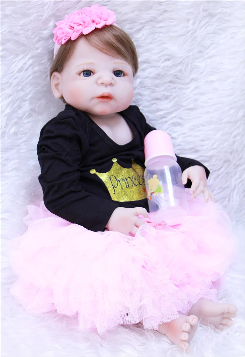 

23" Full Silicone Reborn Girl Baby Doll Toy Lifelike handmade newest infant dolls baby Child play house boneca kid toys
