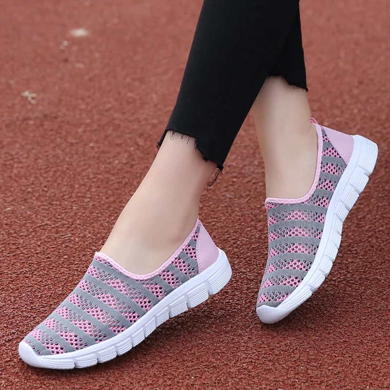 

2019 Summer Pink Shoes Woman Breathable Mesh Sneakers Women Ballet Flat Ladies Slip on Flats Female Loafers Zapatos De Mujer
