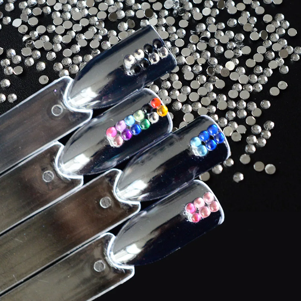 1Box 600pcs Resin Nail Rhinestones Colorful Crystal 2mm Studs Silver