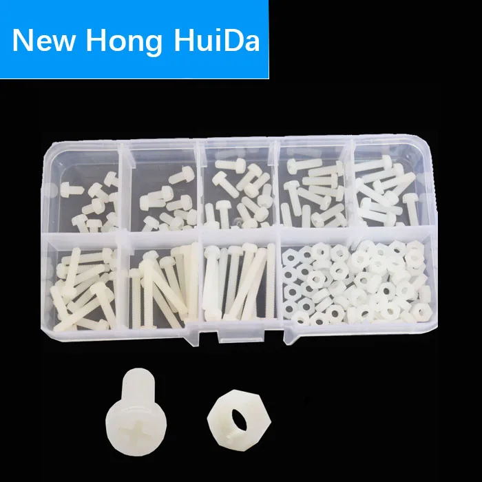 

M3 White Nylon Phillips Pan Head Machine Screw Metric Thread Cross Recessed Plastic Round Head Bolt Assortment Kit Set Box