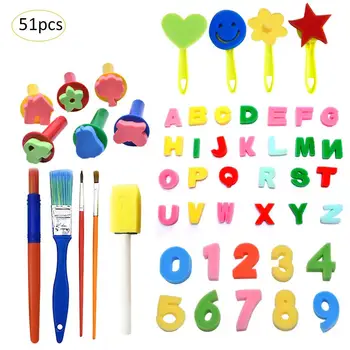 

51Pcs Children's Paint Set Sponge Brushes School Supplies For Small Children Sponge Seal DIY Painting Drawing Set Kid's Gift