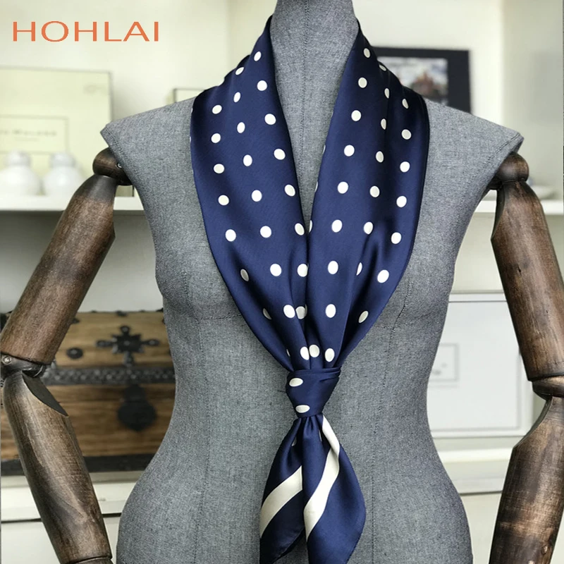 

2018 New Navy Blue Dot Square Scarves Wraps90*90CM Women Accessories Seasons Sunscreen Large Silk Scarf Shawl Ladies HeadScarves