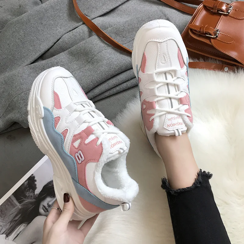 

Fashionable plus velvet warm wear women's sneakers suitable for spring autumn winter versatile casual shoes women sneakers