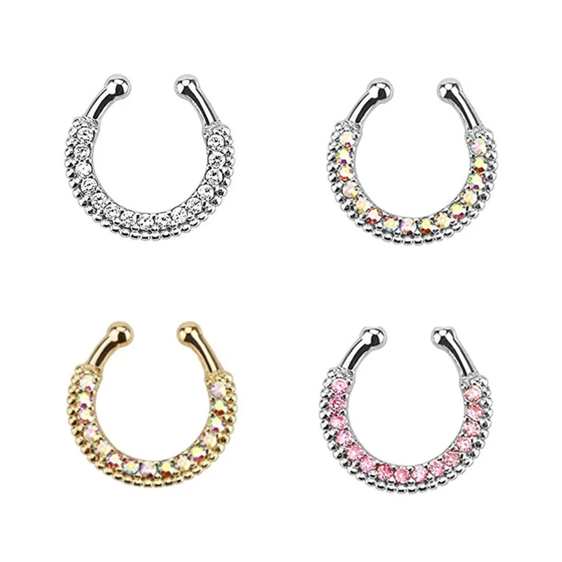 Hot Sale Variety Fake Septum Nose Rings Crystal Gold Faux ...