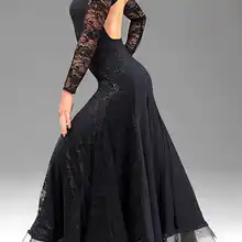 Черное Кружевное бальное танцевальное платье с бахромой Бальные латиноамериканские танцы платье танцевальные костюмы фламенко Танго вальс Женская танцевальная одежда