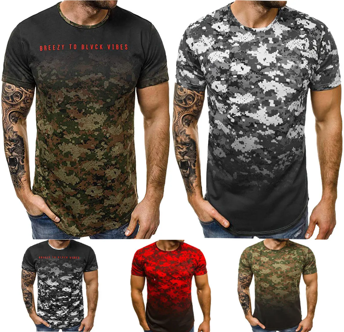 

Camouflage gradient men short-sleeved muscular men running print t-shirts dropshipping hot sale strong man cotton top clothes
