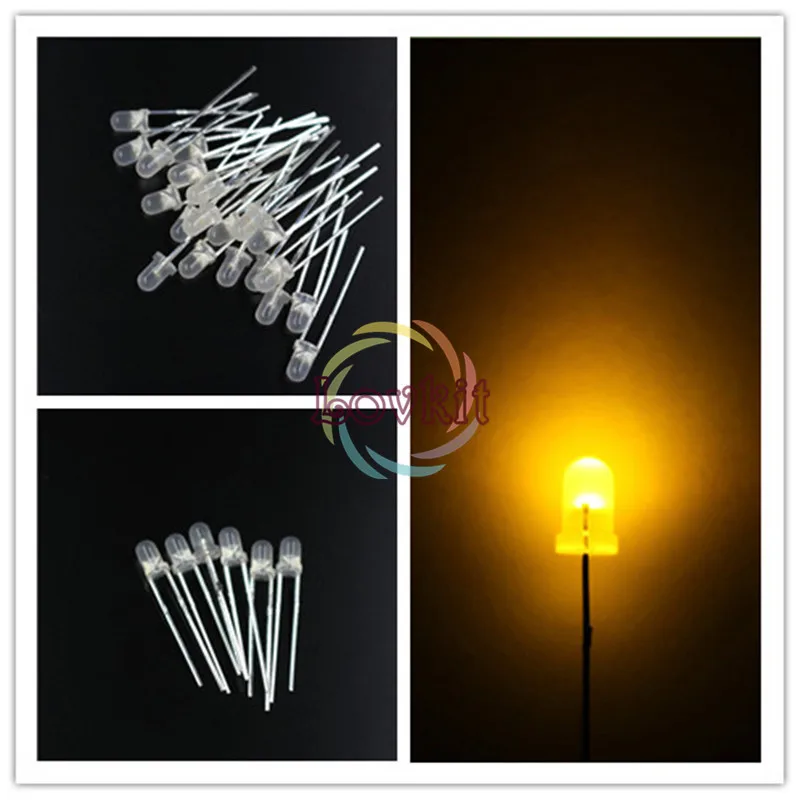 1000pcs 3MM Round Top Diffused Yellow Leds Urtal Bright Bulb Light Emitting Diodes Electronic Components Wholesale Retail | Лампы и