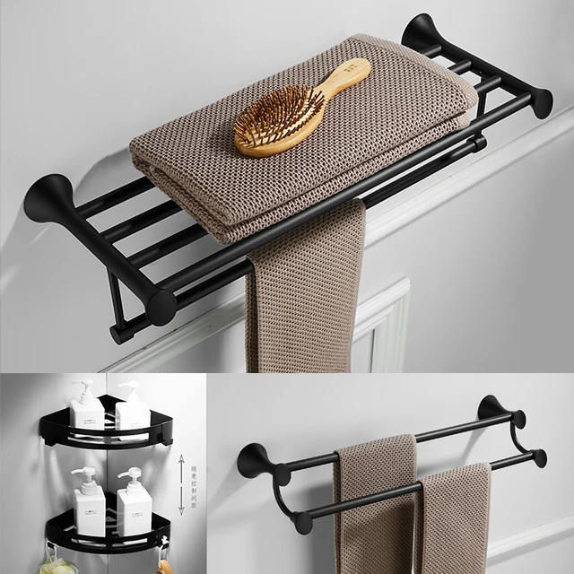 Customized matte black towel rack 304 stainless steel bathroom rack