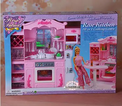 

for barbie dining barbie kitchen furniture Kit Lights Kitchen Cabinets Dining Room Furniture Girl Toys barbie doll accessories