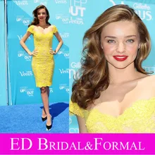 Miranda Kerr Flügelärmeln Kurz Französisch Spitze Cocktailkleid Yellow Short Abendkleid vestido de festa curto