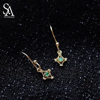 

SA SILVERAGE 925 Sterling Silver Flower Zirconia Drop Earrings Yellow Gold Plated Long Earring White/ Green Stone Jewelry