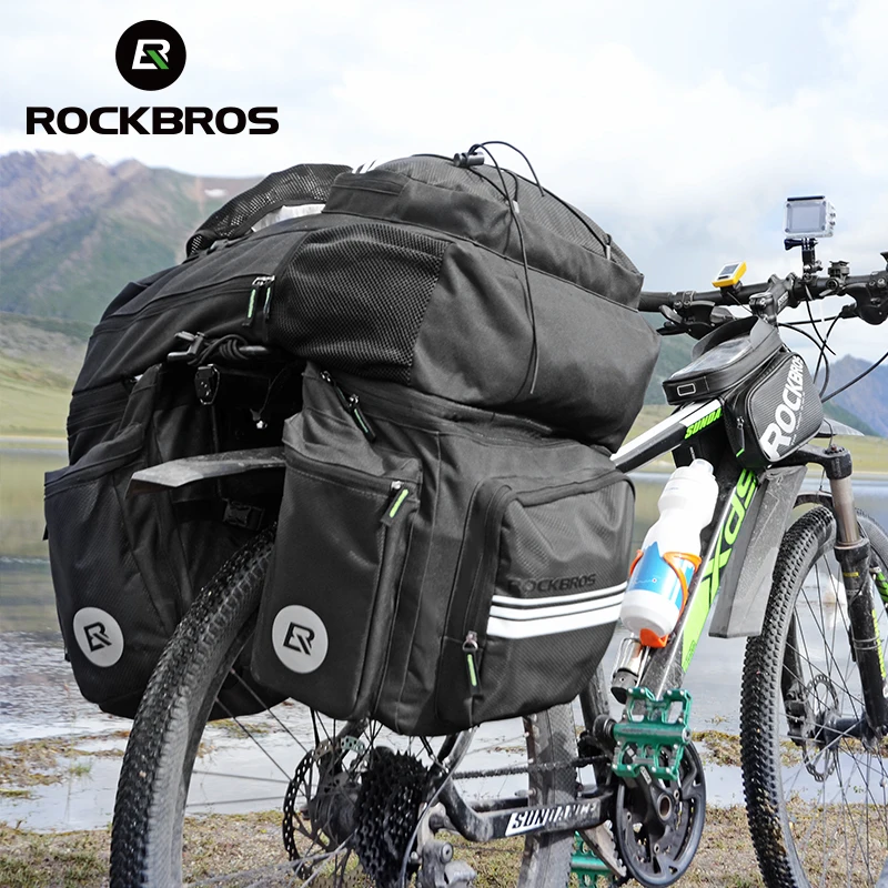 Flash Deal ROCKBROS 3 in 1 Waterproof Bicycle Bags Pannier 48L MTB Mountain Bike Rack Bag Bicycle Rear Seat Trunk Bag With Rain Cover 5