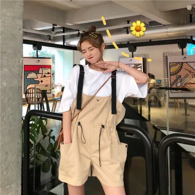 Set casual loose short-sleeved T-shirt tops + stylish wide-leg strap shorts suit Women Drawstring High Waist Fashion Female Set casual loose short-sleeved T-shirt tops + stylish wide-leg strap shorts suit Women Drawstring High Waist Fashion Female