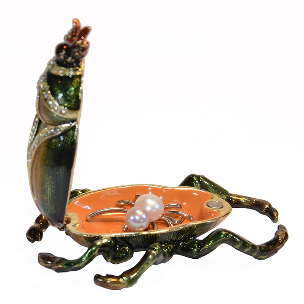 Longicorn Insect Bejeweled Trinket Box, Metal Craft Decoration, Jewelry Organizer Souvenirs