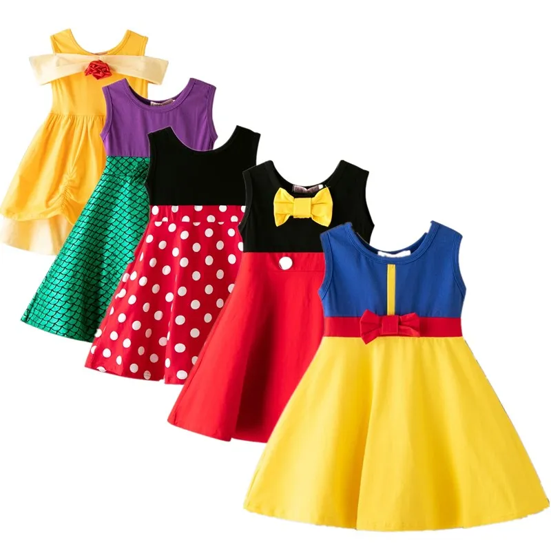 

Summer Kids Dresses for Girl Fancy Snow White Princess Dress Belle Costume Children Birthday Party Dress Baby Dots Mouse Dress