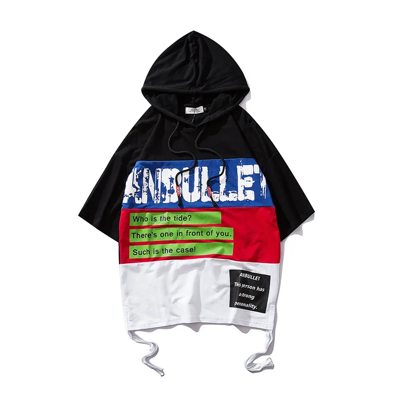 

ABOORUN Men's Hip Hop Sweatshirts Fashion Printed Patchwork Loose Hooded Sweatshirts for Male x2418