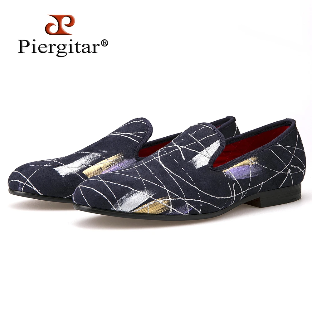 Piergitar/роскошные мужские повседневные туфли ручной работы с чернилами мужские лоферы больших размеров на плоской подошве, размеры США 4-14