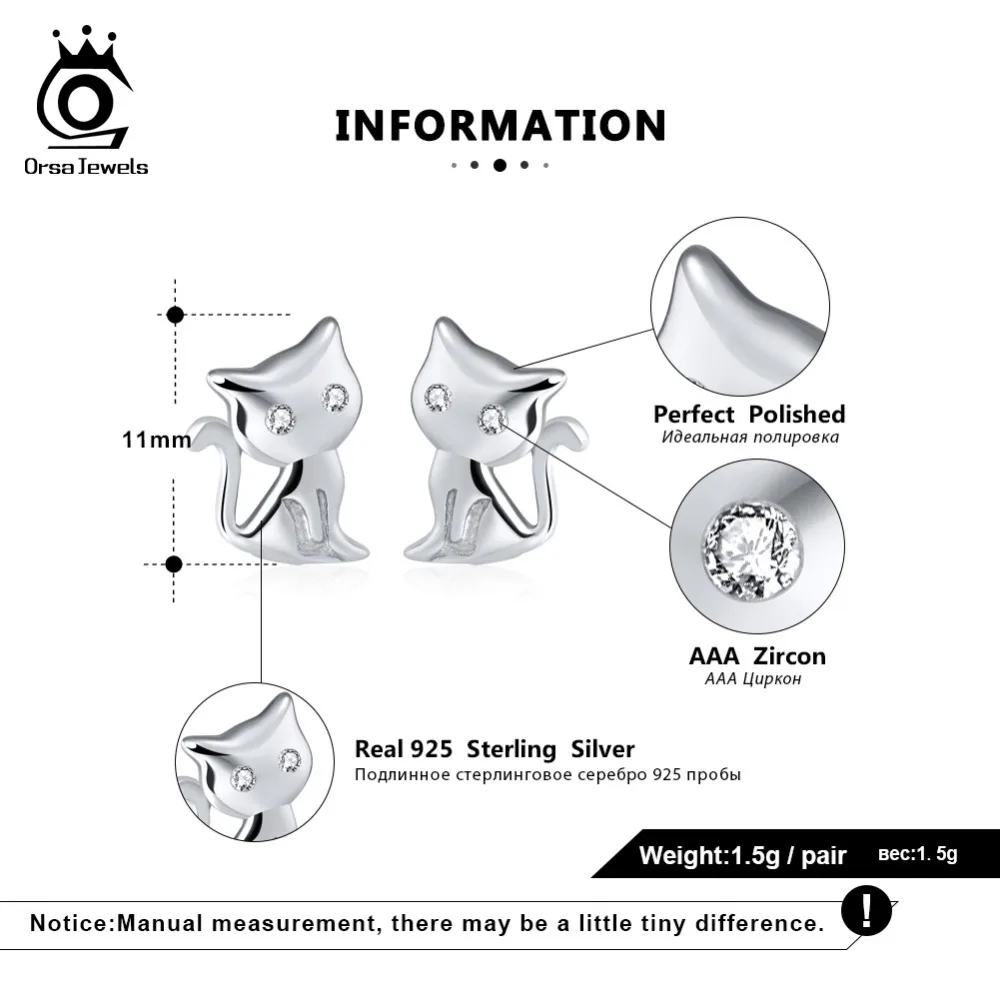 ORSA JEWELS Women Stud Earrings Cat Shape 925 Sterling Silver Romantic 11 MM Cats Earring Female Club Party Jewelry Gift SE107 - Image 4