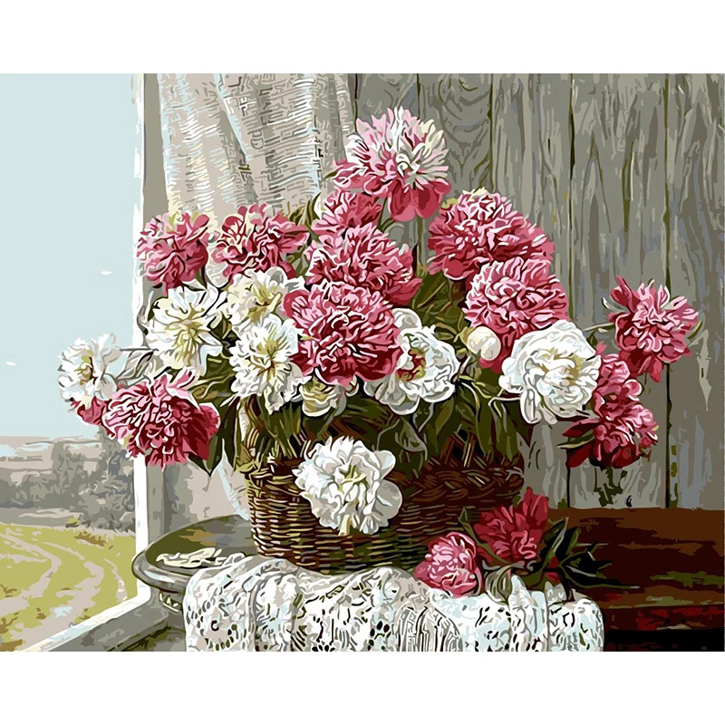 

Pink White Flowers DIY Painting By Numbers Modern Handpainted Oil Painting Wall Art Picture Drop Shipping Paint By Numbers Gift