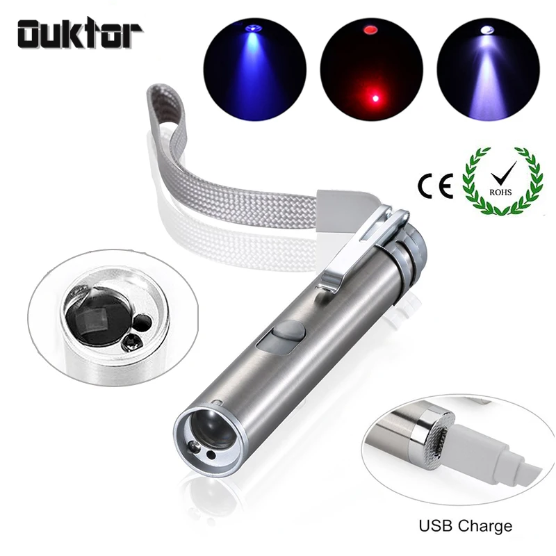 

Multi-function LED UV Flashlight Pen Light USB Ultraviolet Ultra Violets Infrared Moon Light Pet Stains Cash Check Daily Use