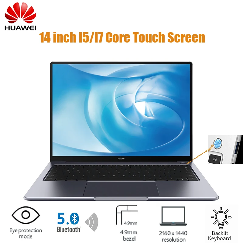 

Original HUAWEI MateBook 14 Laptop Backlit Keyboard Windows 10 Home Intel Core I5/I7 8565U 1.6GHz 8GB+512GB Notebook Fingerprint