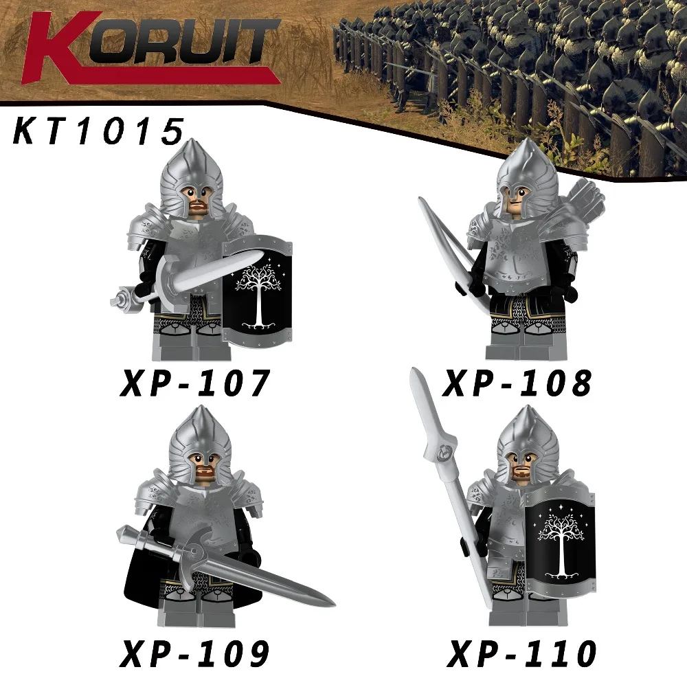 

50PCS Lord of the Rings Figures Legoingly Knight Soldier of Gondor Heavy Spear Sword Building Blocks Bricks Toys KT1014