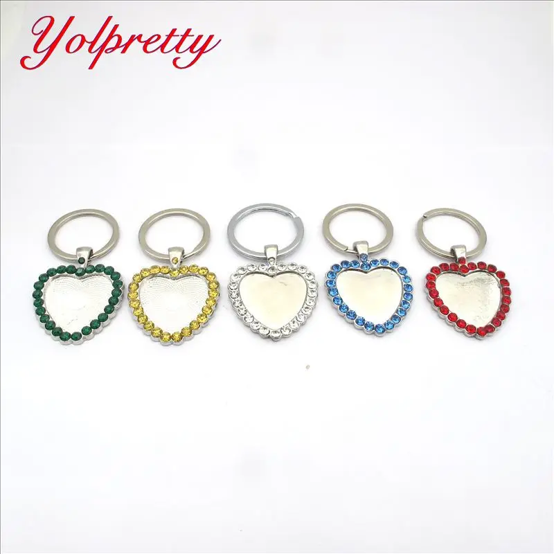 

Yolprtty wholesale 1pcs25*25mm Inner Size Silver Five colours Rhinestone metal base Base setting keychain key rings