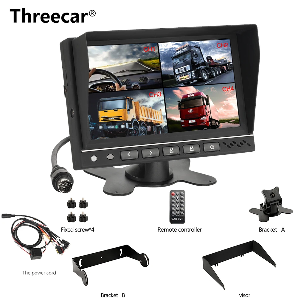 

7'' Split Screen Car Monitor 4CH Video Input Parking Dashboard Monitor for RV Truck Bus Parking Assistance System
