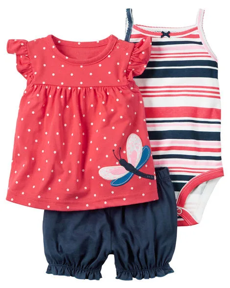 Комплект одежды из 3 предметов для маленьких девочек, Летняя Повседневная футболка с короткими рукавами+ боди+ шорты, комплект одежды из 3 предметов для девочек - Цвет: 6