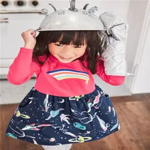 Jumping meter/Брендовые платья для девочек одежда для малышей с длинными рукавами и радужной аппликацией; модные детские платья с космическим принтом; коллекция года; платье принцессы для девочек