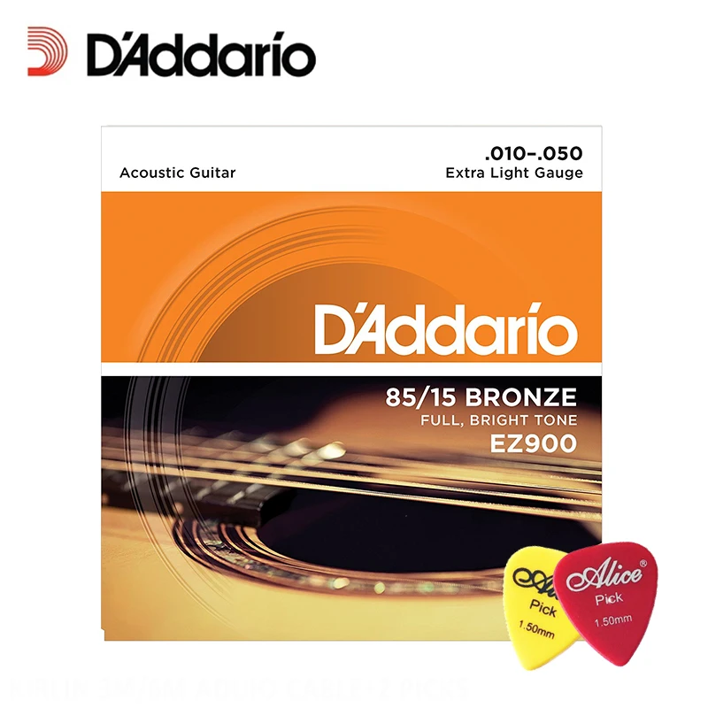 D'Addario EZ900 85/15 Бронзовый отличный Американский дополнительный светильник Струны для акустической гитары DAddario Струны для гитары(с 2 шт. медиаторами