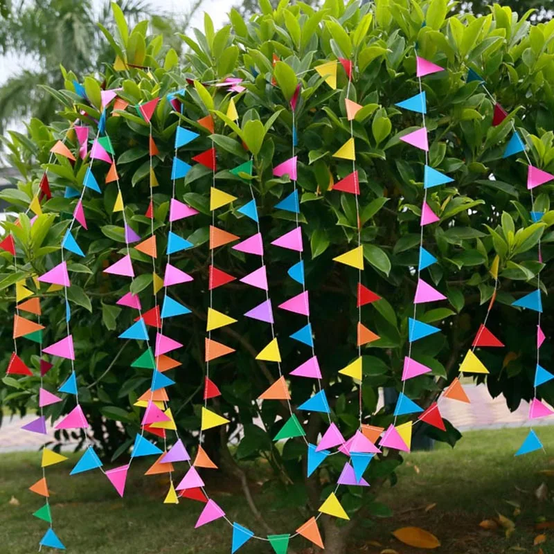 4 Meter String Rainbow Paper Flag Hanging Garland Craft Decor Bunting Banner Baby Shower Wedding Room Decoration Party Supplies