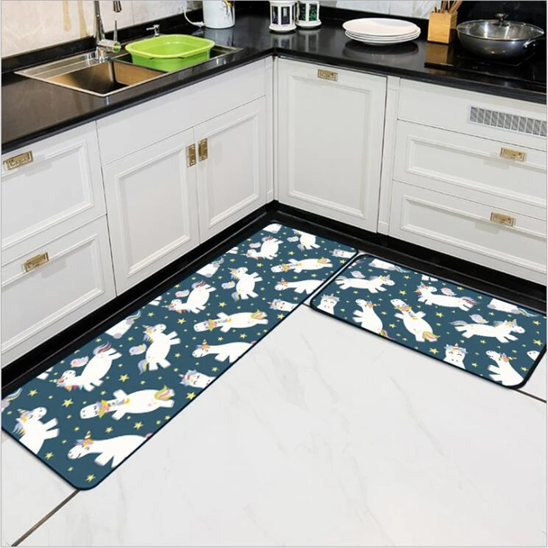 

AOVOLL Kitchen Mat For Floor Cute Cartoon Unicorn Dark Blue Pegasus Kitchen Mat Anti-Slip Mat Carpet For Door Beside Area Rugs
