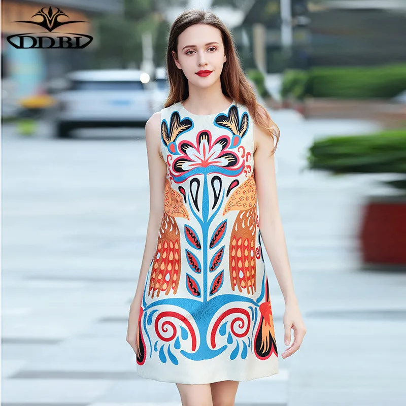 cartoon flowers print tank dress summer runway dress high quality 2018 20180608