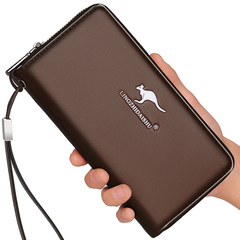 KANGAROO Luxury Brand Men Clutch Bag Leather Long Purse