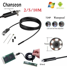 Chanseon 7 мм эндоскопа 2 м 5 м 10 м HD USB Android endoscopio Камера ip67 2 in1 Android бороскоп USB endoskop инспекции Камера