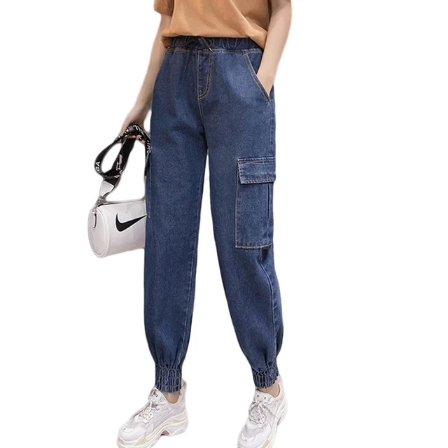 Big Size 5XL Denim Pants Women 2019 Loose Softener Elastic Waist Ankle