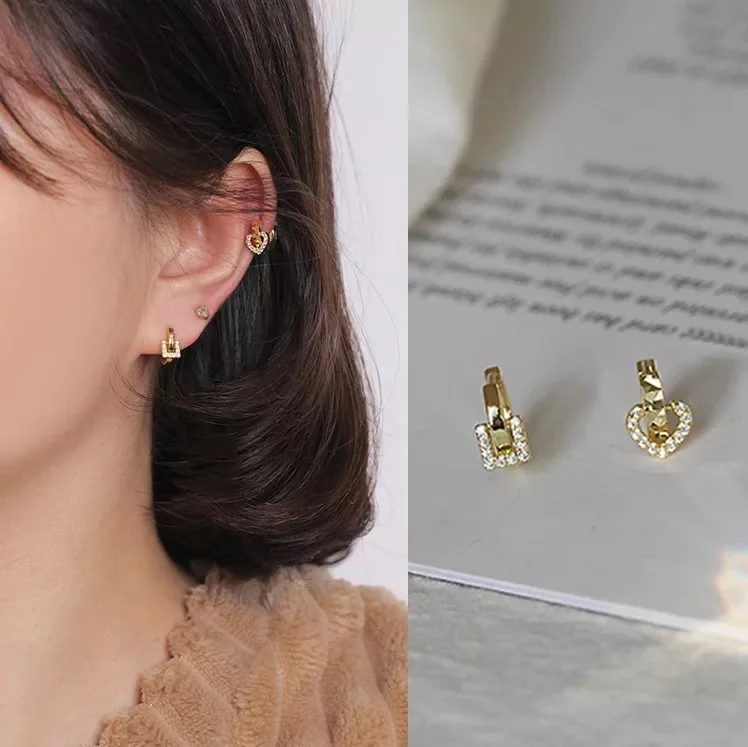 

925 sterling silver earring fashion temperament heart-shaped square zircon ear ring ear bone ear buckle wild trend women ear jew