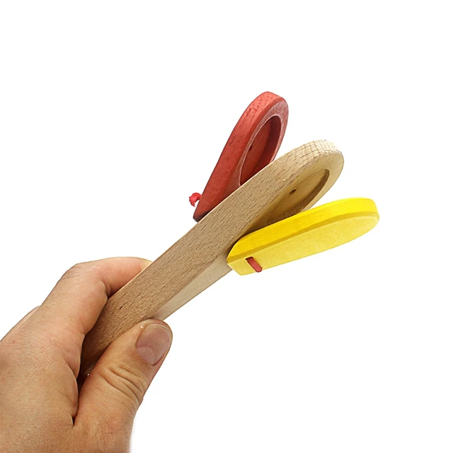 1Pc Baby Wooden Toy Musical Instrument Castanet Clapper Handle Musical Instrument Toy For Toddlers Preschool Early Educational 4