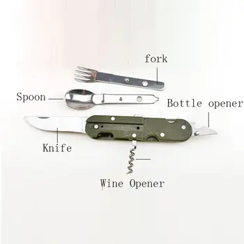 

Outdoor Camping Picnic Tableware Handle Sport Fork Knife Spoon Multi Opener Portable Stainless Steel Tablewares Travel Cutlery