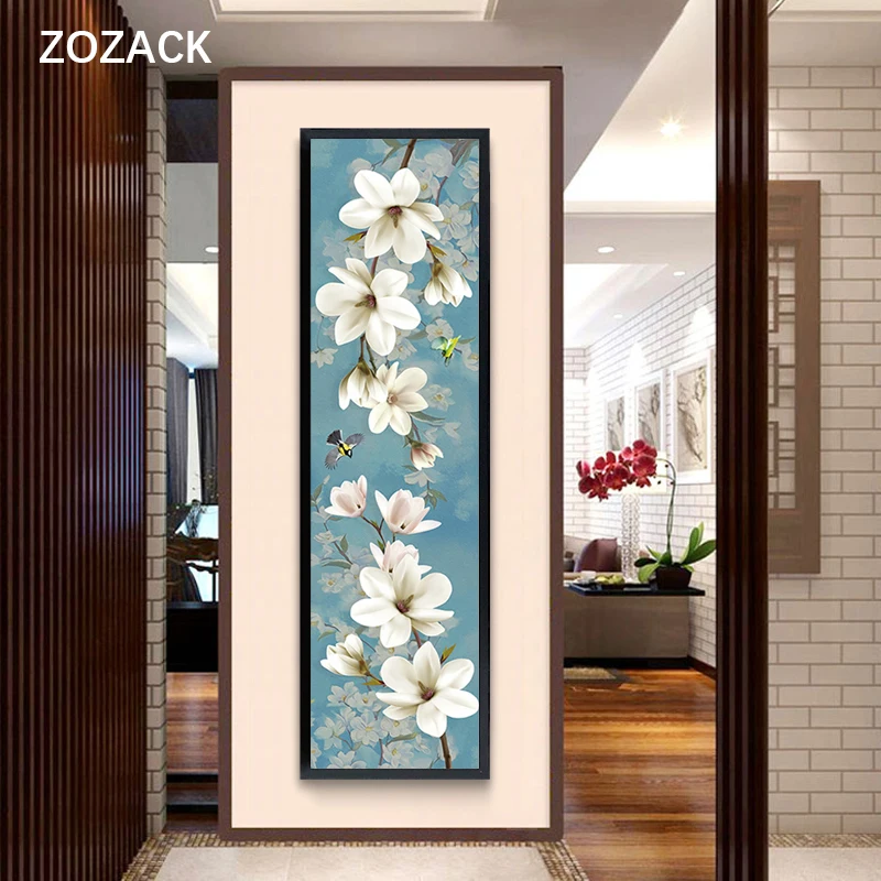 Zozack Cross Stitch Embroidery Kits 11CT Painted Magnolia Bird Flowers Pattern Printed on Canvas DIY Needlework DMC Home Decor cross stitch kit