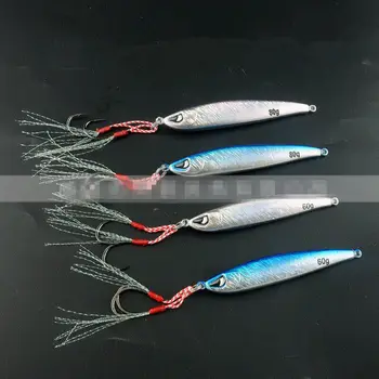

2pcs 60g 80g Laser Butterfly Jigs Lures Bait Double 2/0 Hi-carbon Steel Mustad Hooks Kings Jigging Cranbait Fish Type Ice Sea