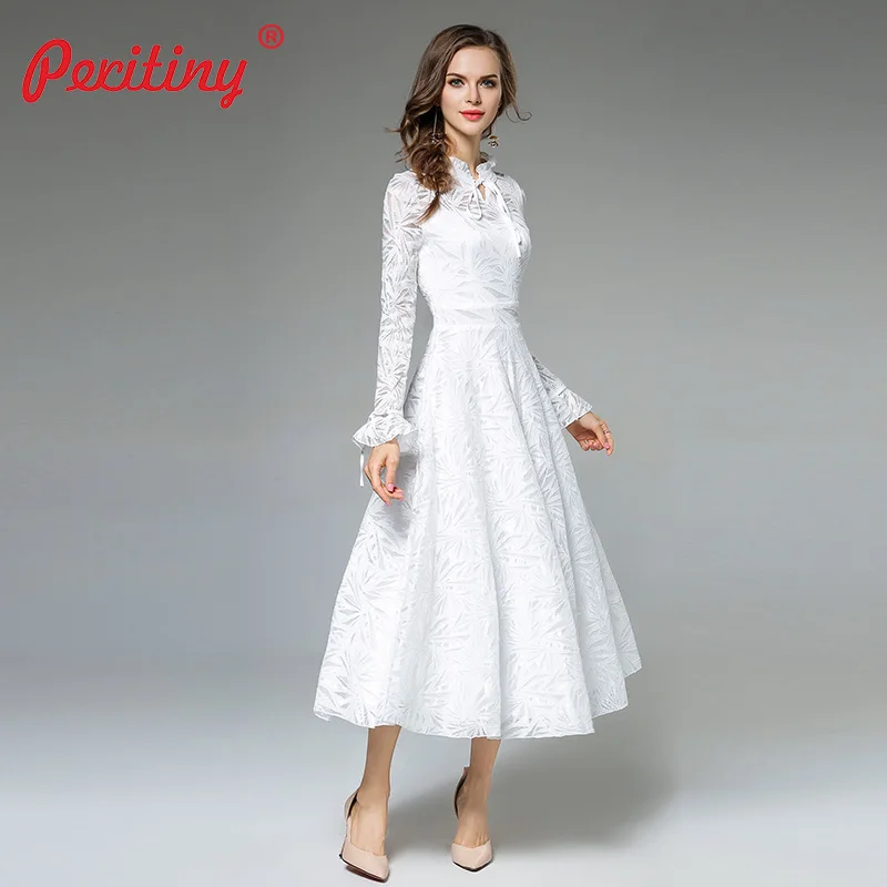 Peritiny Autumn Winter Dresses Women 2018 Off White Long Flare Sleeve ...