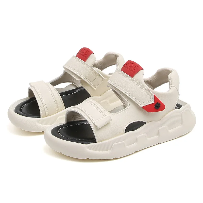 Boys'Sandals летние корейские детские сандалии из мягкой кожи на плоской подошве повседневная обувь для мальчиков пляжные туфли для девочек ЕС 21-30