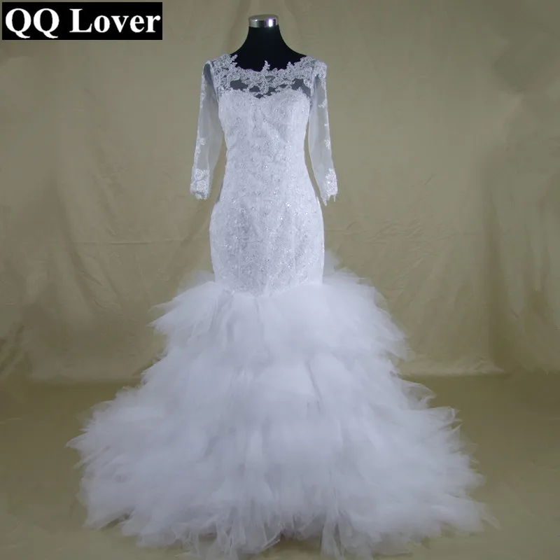QQ Lover 2018 Sexy African Half Sleeves Mermaid Wedding Dresses Beaded Bridal Gown Custom made