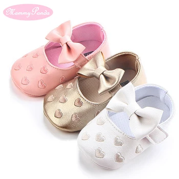 

Cute Heart Embroidery Baby Shoes Soft Pu Leather Soled Baby First Walker Bowknot Bandages Anti-Slip Baby Girl Shoes For Toddler