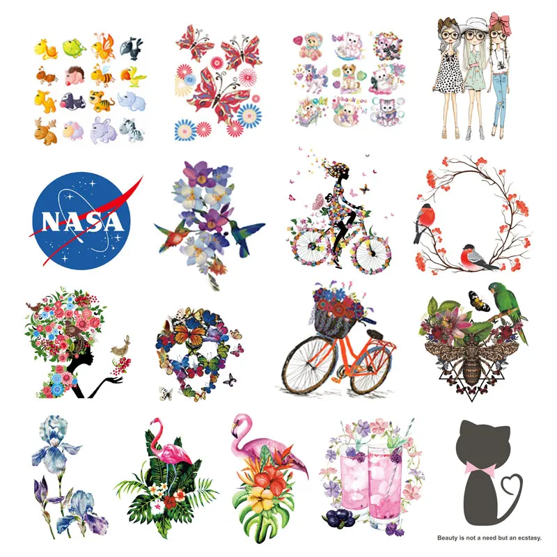 

Fashion girl clothes DIY lily butterfly flamingo T-shirt heat transfer vinyl animal decoration patch paste hot presshot press D