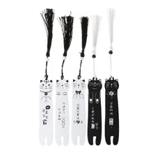 1 шт. милые Мультяшные креативные черно-белые деревянные закладки изысканный подарок кошка Книга Страница с кисточкой студенческие канцелярские принадлежности