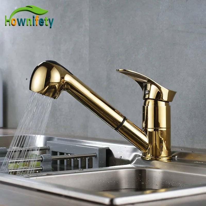 

Free Shipping Gold-plated kithchen Tap Pull Out&Down Steam&Sprayer Spout For Hot And Cold Water Mixer Sink Faucet